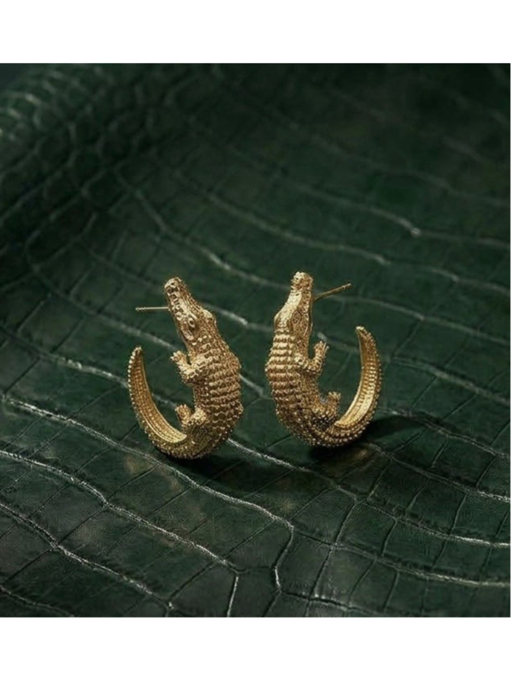 Zara Alligator Hoop Earrings Crocodile Gold Gothic Boho Steampunk Retro Stud
